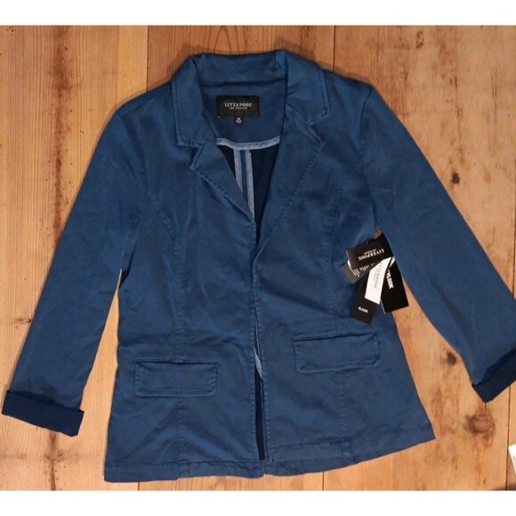 Liverpool Los Angeles Womens XS Stretch Sateen Notch Lapel Fitted Blazer Indigo - Picture 3 of 7